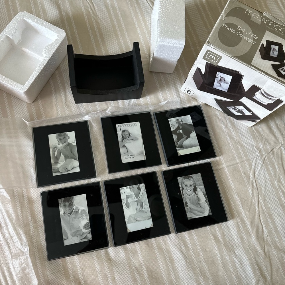 New Set Of 6 Melannco Black Photo Coasters new In Box 
Extremely well made